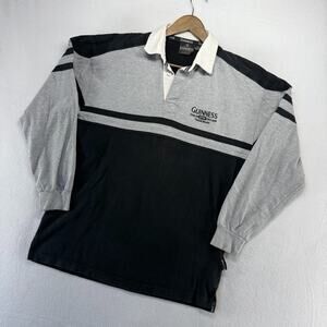 Vintage Guinness Rugby Shirt Men's large Black Gray Embroidered Beer Thick 90s